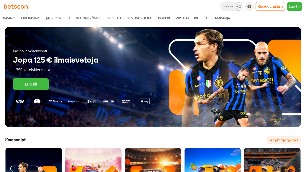 Betsson official website screenshot