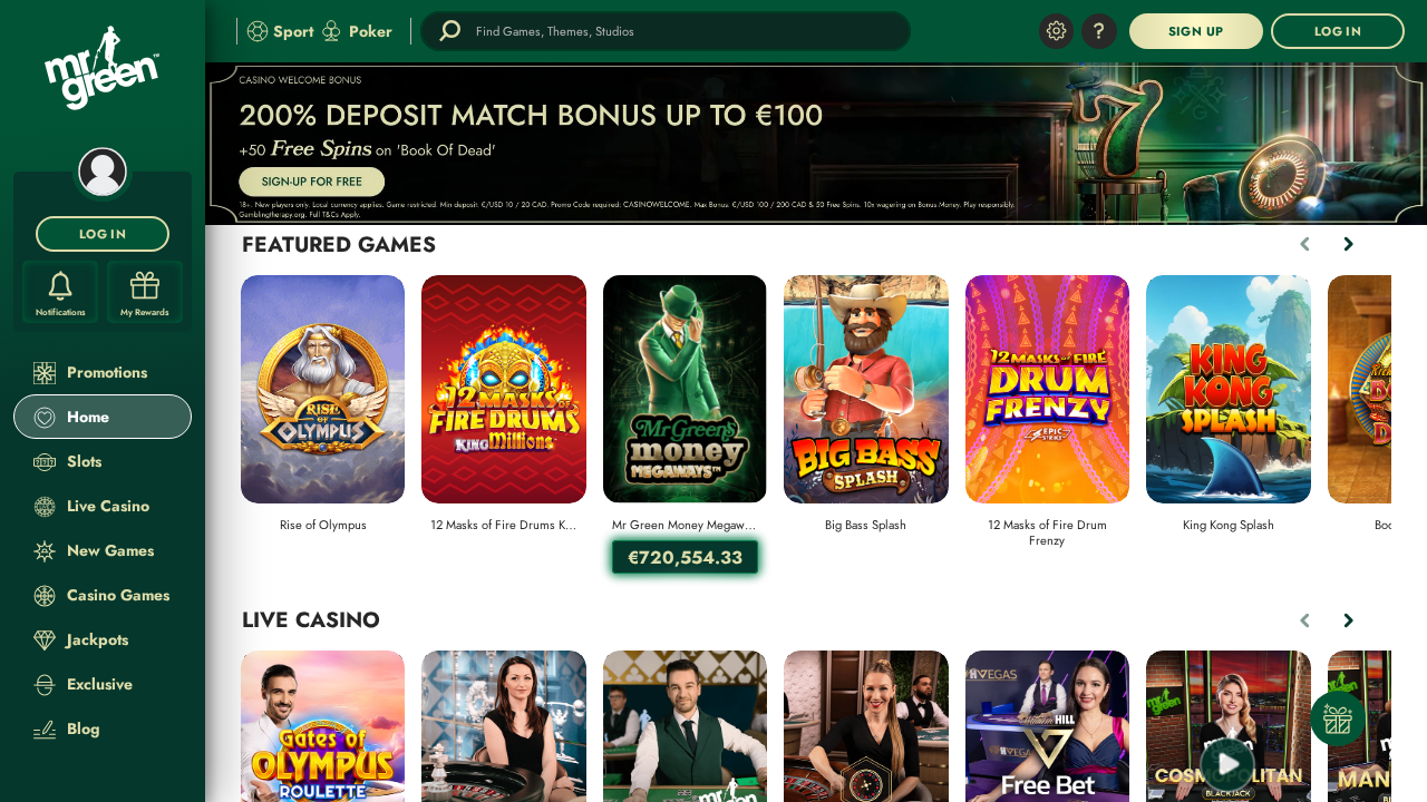 Mr Green official website screenshot