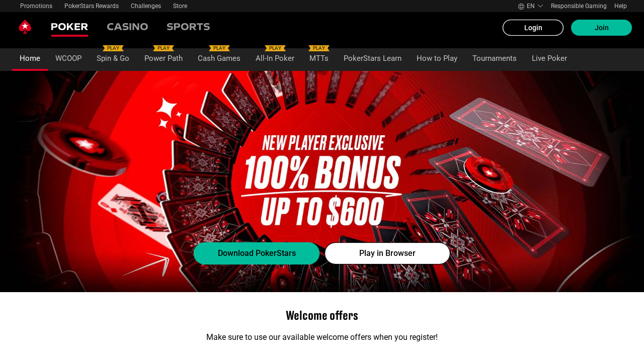PokerStars Casino official website screenshot