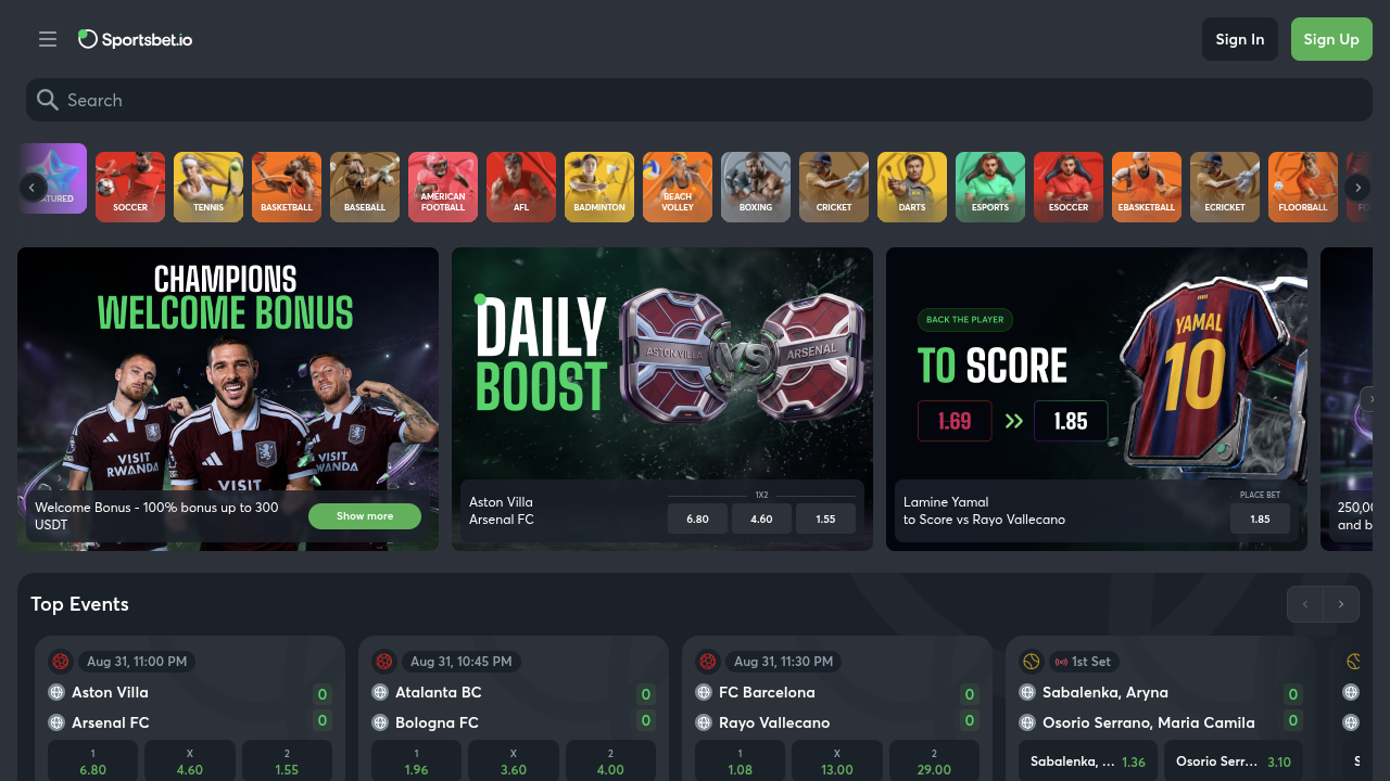Sportsbet.io official website screenshot